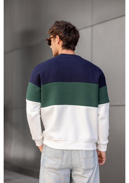 Trc 3244 Üç Iplik Pamuklu Parçalı Bisiklet Yaka Erkek Sweatshirt indirimleri