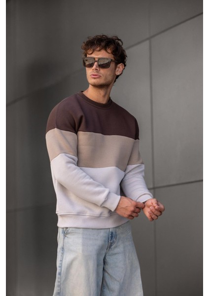 Trc 3244 Üç Iplik Pamuklu Parçalı Bisiklet Yaka Erkek Sweatshirt fırsatları
