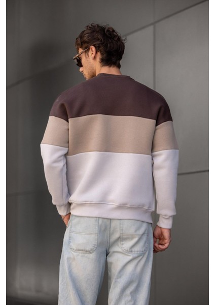 Trc 3244 Üç Iplik Pamuklu Parçalı Bisiklet Yaka Erkek Sweatshirt indirimleri
