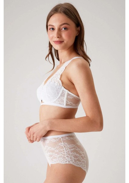 4840 Cenova Soft Push Up Dantelli Sütyen Yüksek Bel Külot Takımı Ekru fiyatları