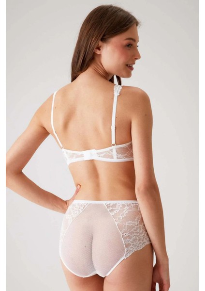 4840 Cenova Soft Push Up Dantelli Sütyen Yüksek Bel Külot Takımı Ekru modelleri