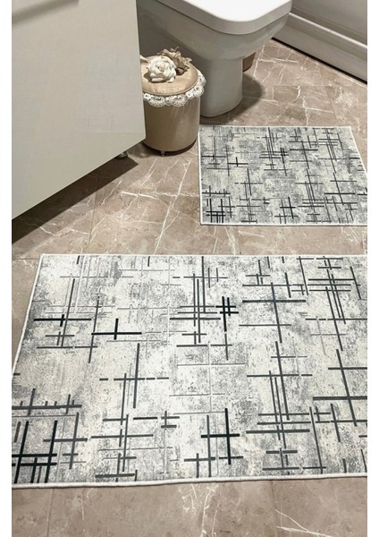 Kaymaz Taban Yıkanabilir 2'li Banyo Paspası Seti Klozet Takımı Banyo Halısı