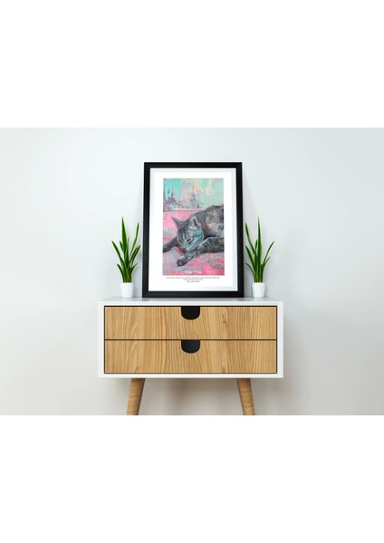 Renkli Kedi Illüstrasyonu - Çerçevesiz Poster ve Tablo Seçenekleri