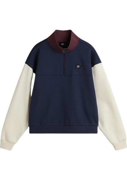 Colorblock Half Zıp Mock Kadın Mavi Sweatshirt