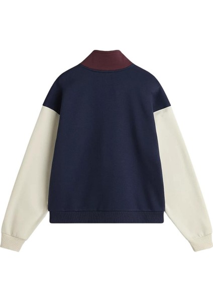 Colorblock Half Zıp Mock Kadın Mavi Sweatshirt