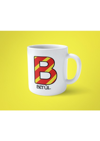 Sarı Kırmızı B Baş Harfli Isimli Baskılı Kupa Bardak