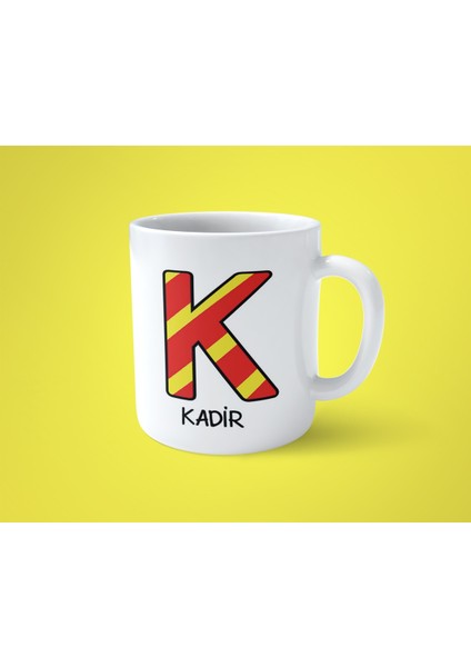 Sarı Kırmızı K Baş Harfli Isimli Baskılı Kupa Bardak