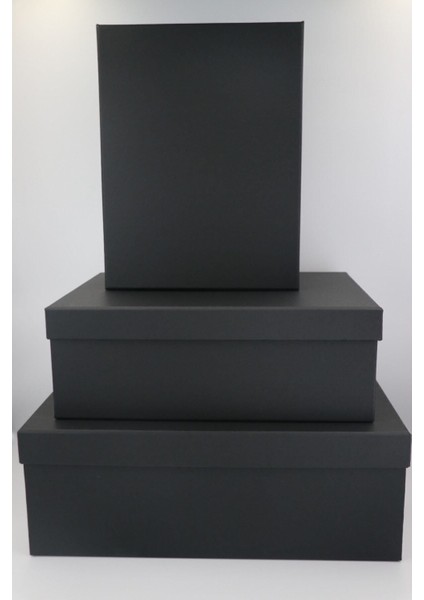 Siyah 3'lü Takım Dikdörtgen Kutu Hediye Damat Gelin Çeyiz Bohça Kutusu