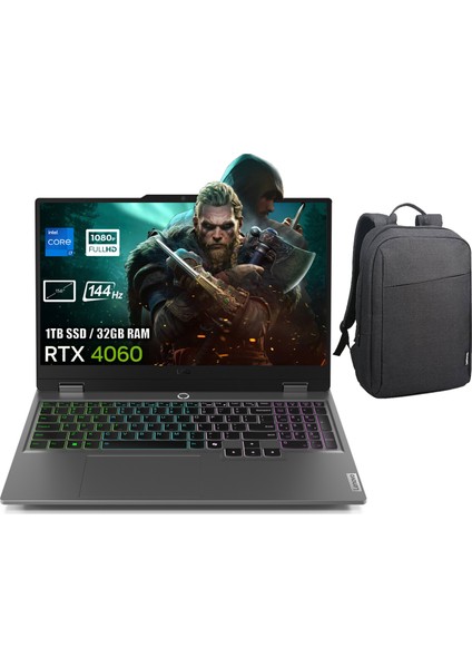 Loq 15IRX9 Intel Core I7-13650HX 32GB Ddr5 1tb SSD RTX4060 8gb 15.6 Inç 144Hz Full Hd Freedos Gaming Laptop 83DV00HTTRN9 + Lenovo B210 15.6" Siyah Çanta