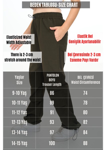 Kız Çocuk Jogger Elastik Bel ve Paça %100 Pamuklu Haki Yeşil Paraşüt PANTOLON-PNT-2031