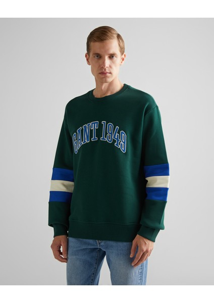 Erkek Yeşil Relaxed Fit Bisiklet Yaka Renk Bloklu Sweatshirt 2036040.374