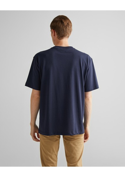 Erkek Lacivert Relaxed Fit Bisiklet Yaka Logolu T-Shirt 2003263.433