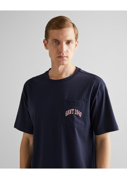 Erkek Lacivert Relaxed Fit Bisiklet Yaka Logolu T-Shirt 2003263.433