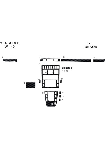 Marscockpitdesign Mercedes W140 Konsol-Maun Kaplama 20 Parça