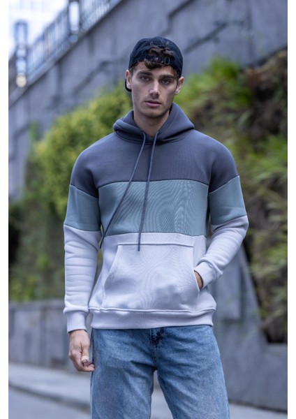 Luan Üç Iplik Pamuklu Parçalı Kapüşonlu Erkek Sweatshirt