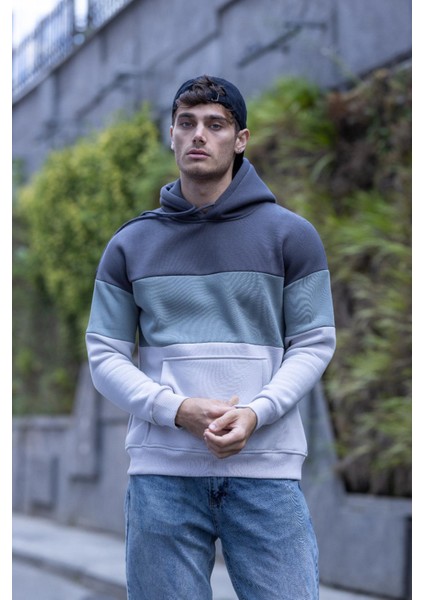 Luan Üç Iplik Pamuklu Parçalı Kapüşonlu Erkek Sweatshirt fiyatları