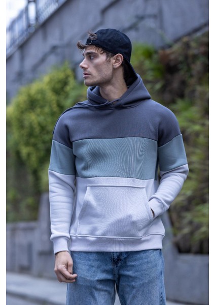 Luan Üç Iplik Pamuklu Parçalı Kapüşonlu Erkek Sweatshirt modelleri
