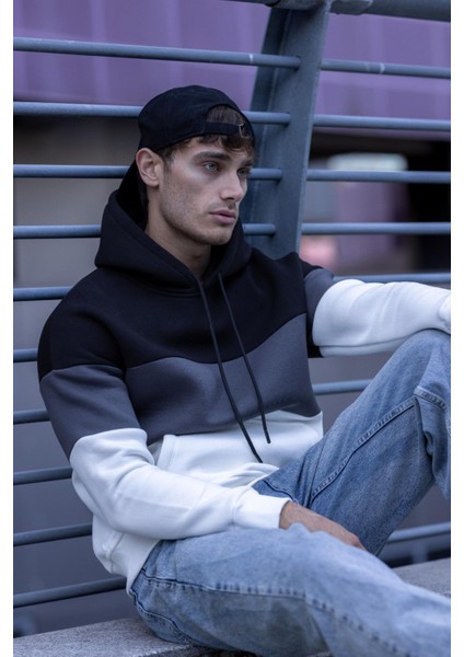 Luan Üç Iplik Pamuklu Parçalı Kapüşonlu Erkek Sweatshirt modelleri