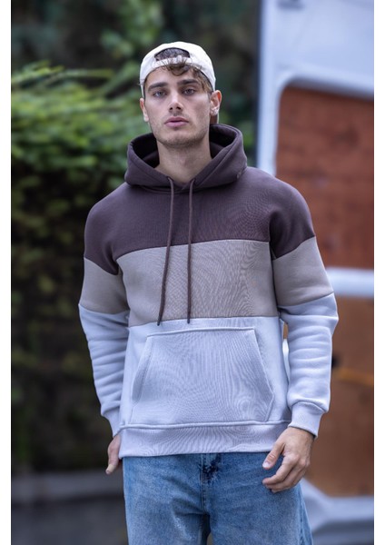 Luan Üç Iplik Pamuklu Parçalı Kapüşonlu Erkek Sweatshirt