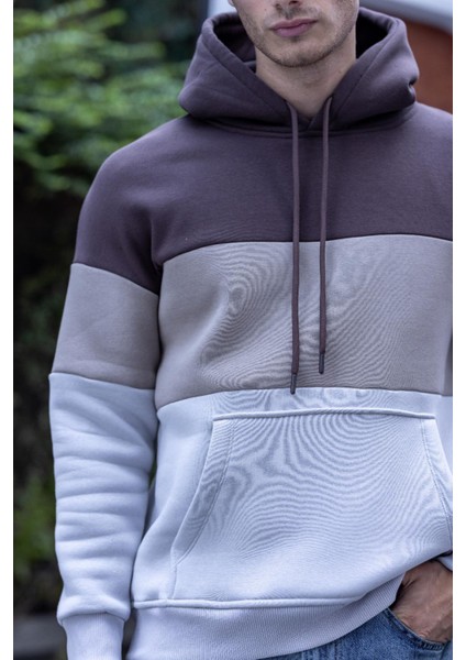 Luan Üç Iplik Pamuklu Parçalı Kapüşonlu Erkek Sweatshirt