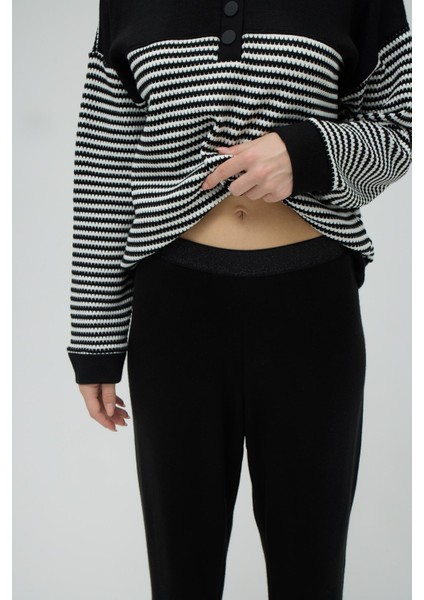 Kadın Uzun Kol Triko Siyah Pijama Takım C8T2N2O12 modelleri