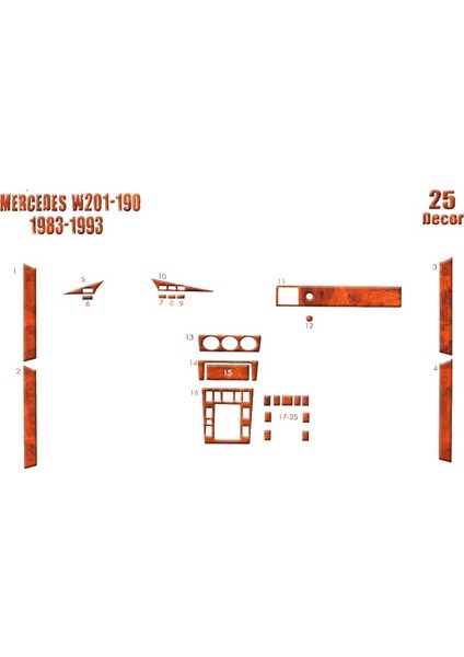 Marscockpitdesign Mercedes 190 Konsol-Maun Kaplama 1983-1993 25 Parça