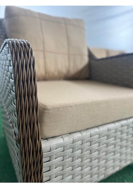 Ravenna 3 1 1 Masa 2 Puf Bahçe Balkon Mobilyası,sütlü Kahve
