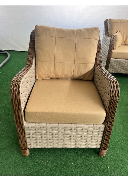 Ravenna 3 1 1 Masa 2 Puf Bahçe Balkon Mobilyası,sütlü Kahve