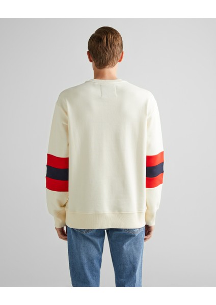 Erkek Krem Relaxed Fit Bisiklet Yaka Renk Bloklu Sweatshirt 2036040.130