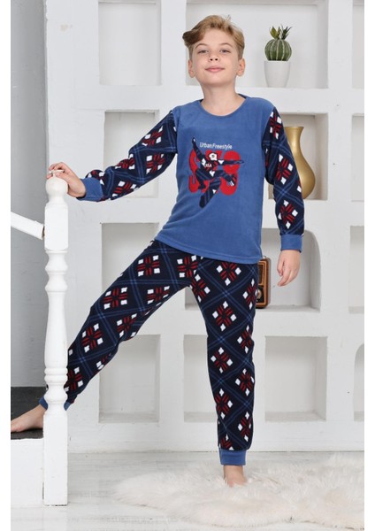 Yeni Sezon Sonbahar/kış Erkek Çocuk Skate 8 Desenli Polar Pijama Takımı 4536