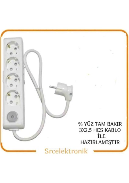 Multi-Let 4 Lü 1 ile 10 Metre Ebatları Anahtarlı Topraklı Çocuk Korumalı Uzatma ( 3x2.5 Hes Kablo Tam Bakır) Ttr Kablo Tseli HO5VV-F