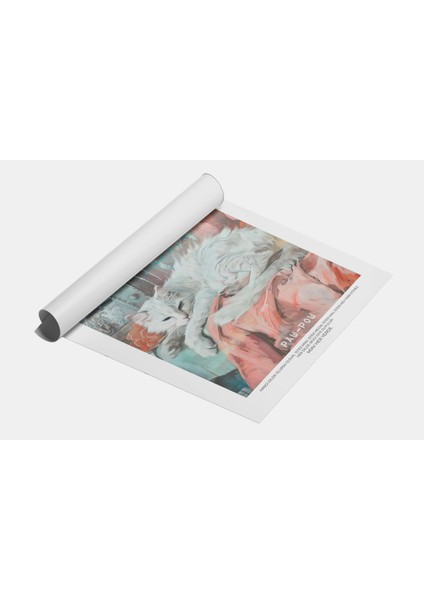 Sanatsal Beyaz Kedi Tablosu - Çerçevesiz Poster ile Evinize Şıklık Katın