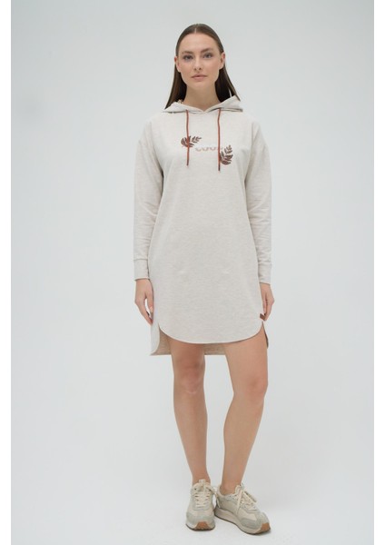 Kadın Uzun Kol Kapüşonlu Bej Melanj Elbise C5T4N6O02 fiyatları