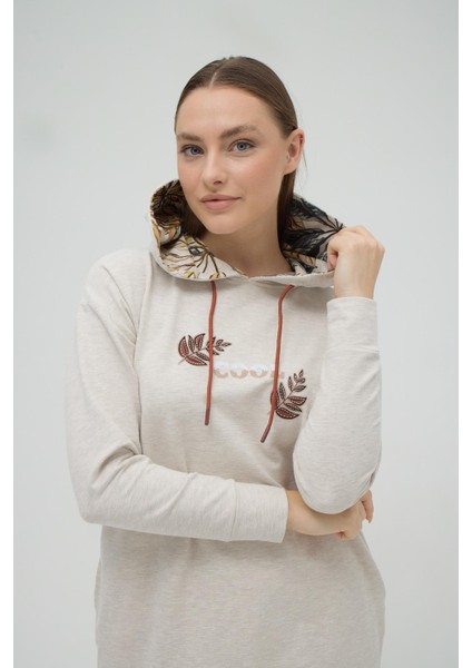 Kadın Uzun Kol Kapüşonlu Bej Melanj Elbise C5T4N6O02 indirimleri