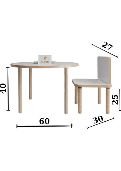 Ahşap Okulu Oyun Aktivite Masası - Etkinlik Masası - Çocuk Ders Çalışma Masası-  Yuvarlak  Masa ve Dikdörtgen Sandalye