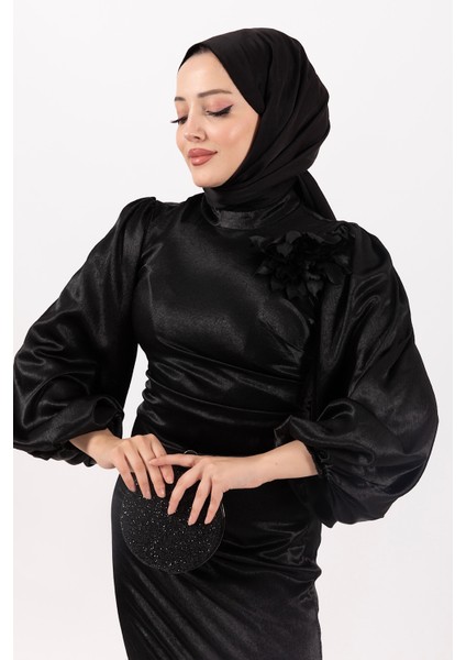 Sanna Broş Detay Abiye Siyah
