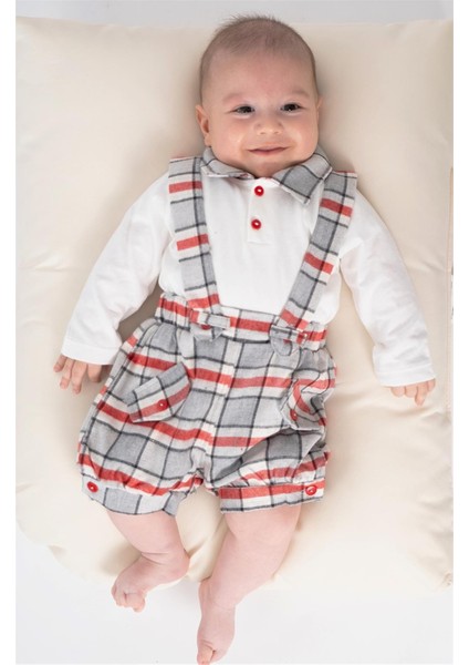 Ekose Desen 2'li Erkek Çocuk Salopet Takım Beyaz fiyatları