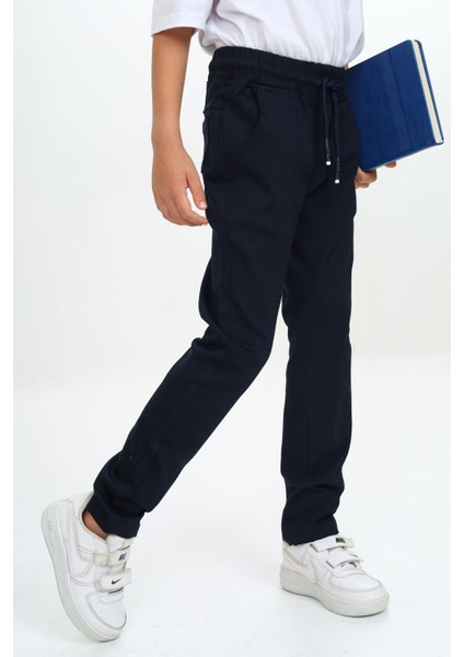 Çocuk Unisex Kız/erkek Beli Lastikli Dar Paça Pamuklu Gabardin Kumaş Lacivert Okul PANTOLONU-PNT-2023 fiyatları