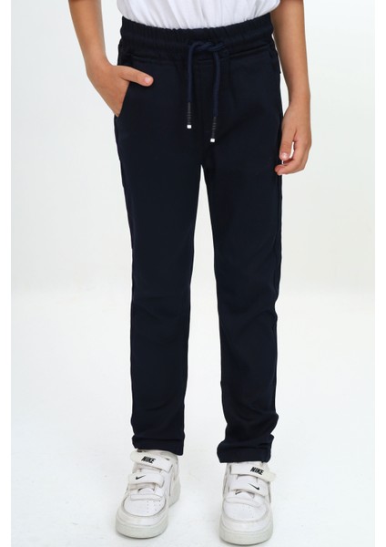 Çocuk Unisex Kız/erkek Beli Lastikli Dar Paça Pamuklu Gabardin Kumaş Lacivert Okul PANTOLONU-PNT-2023 fırsatları