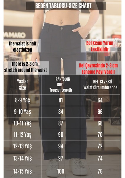 Kız Çocuk %100 Pamuk Kargo Cep Yarım Bel Lastikli Wide Leg Vizon Okul PANTOLONU-PNT-2029 modelleri