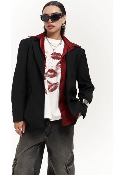 Catroux Gömlek Yaka Detaylı Siyah Blazer