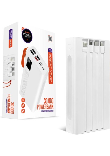 Powerway QC30S 30000 Mah Dijital Göstergeli Kendinden Kablolu Powerbank