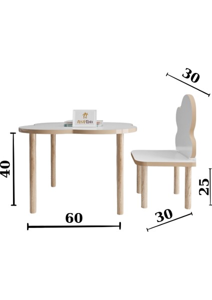 Ahşap Okulu Oyun Aktivite Masası - Etkinlik Masası - Çocuk Ders Çalışma Masası-  Yonca Masa ve Bulut Sandalye