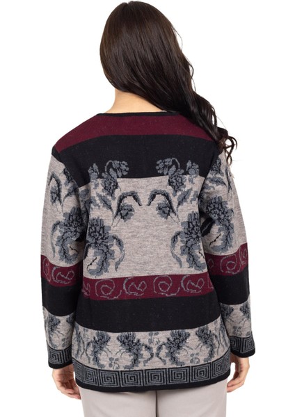 Kadın Orta Yaş ve Üzeri Fermuarlı Desenli Triko Örgü Yün Hırka 2356