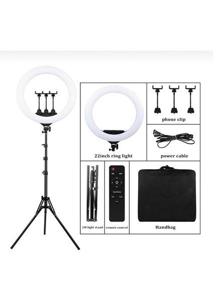 22 inch 56cm Extra Büyük Boy Youtuber LED Işıklı Halka Telefon Tutuculu Uzaktan Kumada ve Özel Taşıma Çantalı Selfie/Yayıncı/Makyaj Işığı 2 Metre Tripod ZB-F488