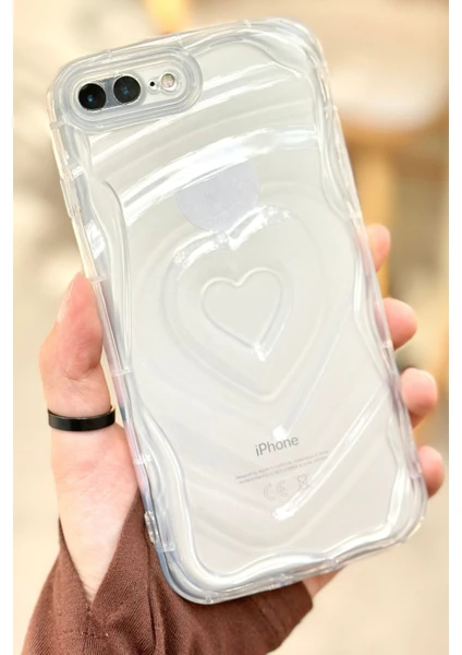 Vip Case Apple iPhone 7 Plus / 8 Plus Uyumlu Kalp Desenli Kabartmalı Zarif  Şeffaf Kamera Korumalı Silikon Kılıf