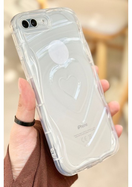 Vip Case Apple iPhone 7 Plus / 8 Plus Uyumlu Kalp Desenli Kabartmalı Zarif  Şeffaf Kamera Korumalı Silikon Kılıf