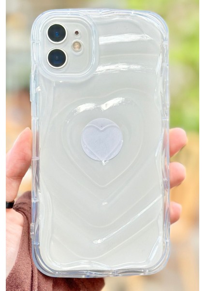 Apple iPhone 12 Kalp Desenli Kabartmalı Zarif 3D Şeffaf Kamera Korumalı Silikon Kılıf