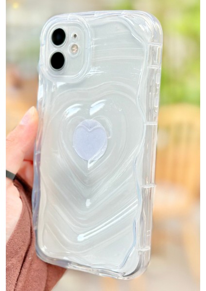 Apple iPhone 12 Kalp Desenli Kabartmalı Zarif 3D Şeffaf Kamera Korumalı Silikon Kılıf