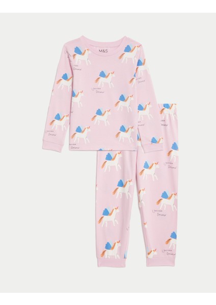 Saf Pamuklu Unicorn Desenli Pijama Seti (1-8 Yaş)